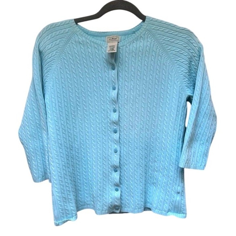 L.L Bean cable-knit cotton Cardigan Sweater Sz M.